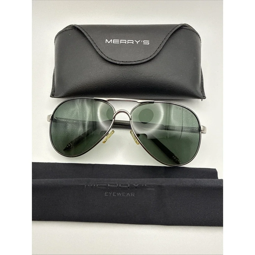 MERRY'S BLACK Aviator S'8513 61 -14-132 Sunglasses-ITALY- Includes case & cloth